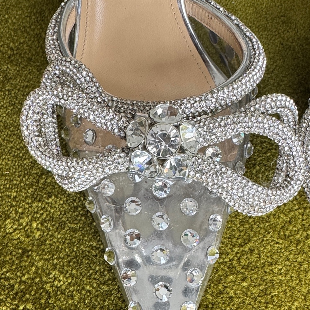 Mach & Mach - Elegant Silver Women's Heels with Rhinestone Bow - Picture 9 of 10